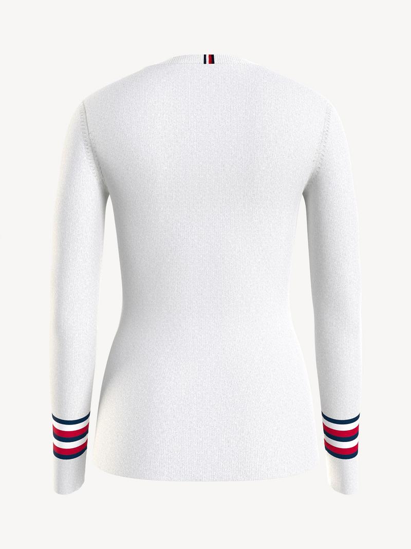 Női Tommy Hilfiger Signature Stripe Logo Pulóverek Fehér | HU 366AHK